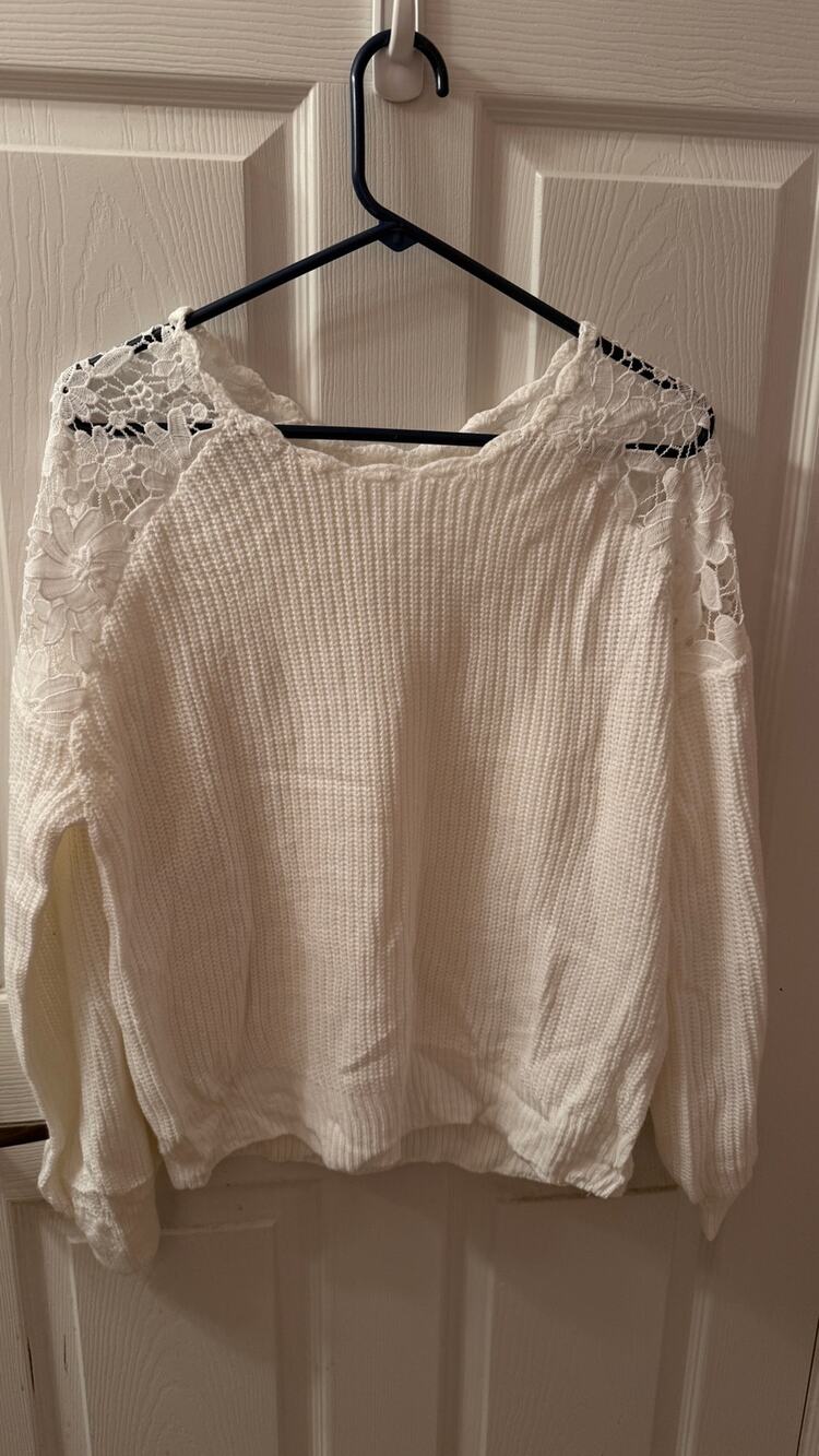 CupShe White Lace Shoulder Sweater Medium NWT